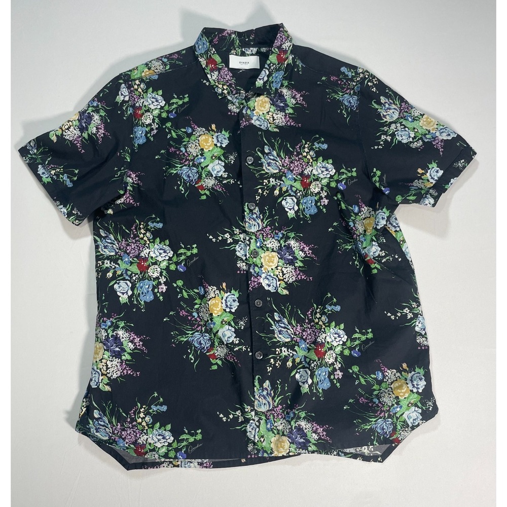 Ovadia & Sons New York Floral Print Button Up‎ Shirt Mens XL Black